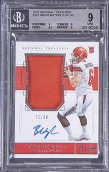 2018 National Treasures #161 Baker Mayfield Signed Jersey Rookie Card (#71/99) - BGS MINT 9/BGS 10